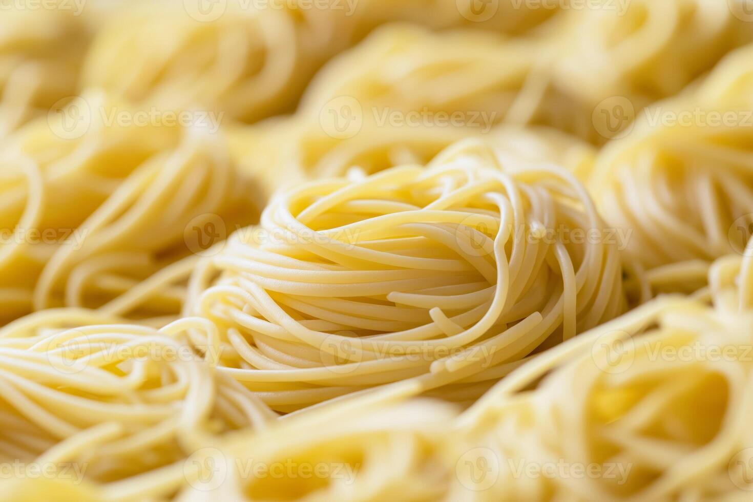 Delicious italian spaghetti forming appealing round nests ready to be cooked photo