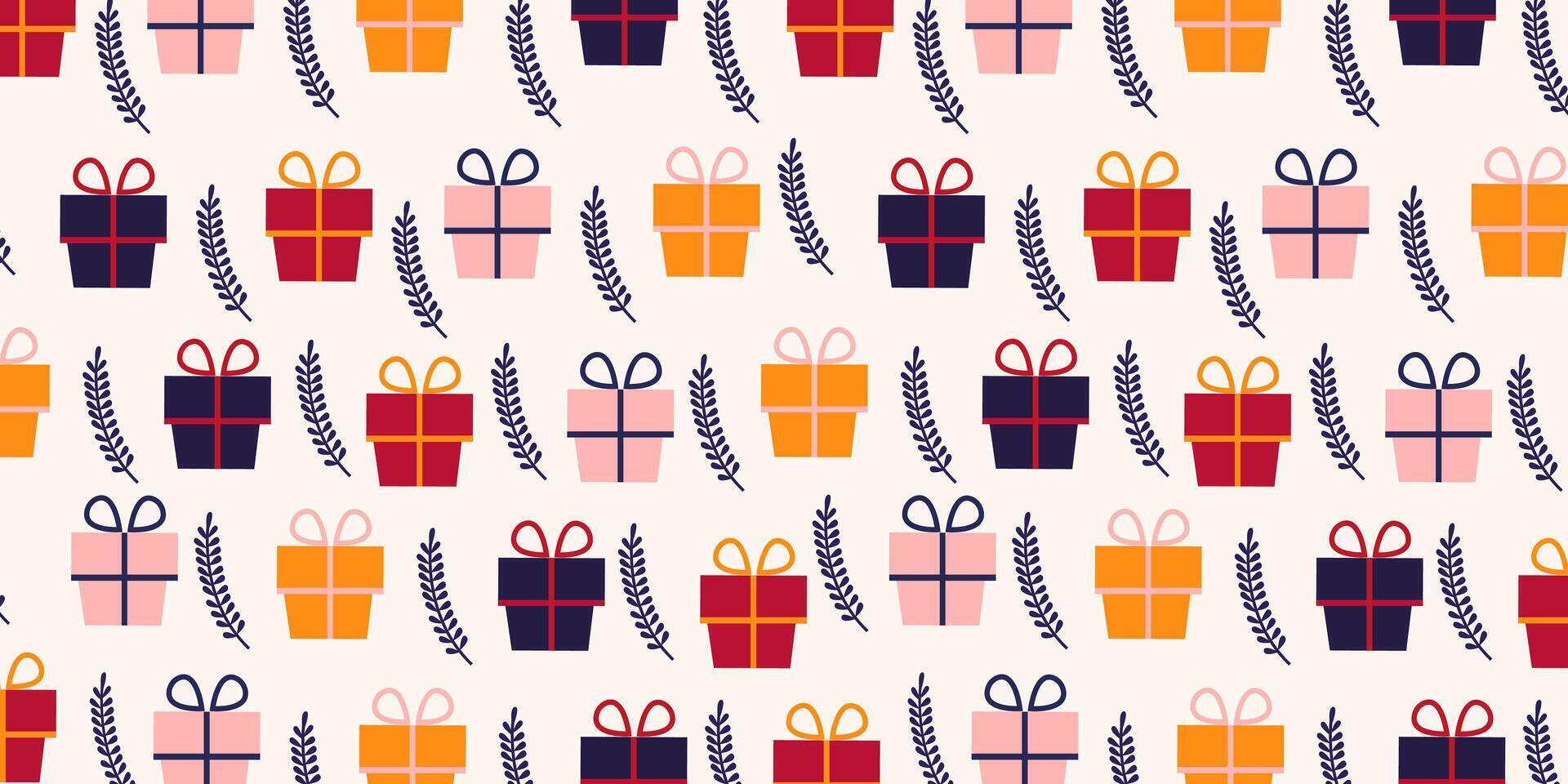 Seamless pattern with Christmas presents decorated. Trendy modern hand drawn illustration. vector