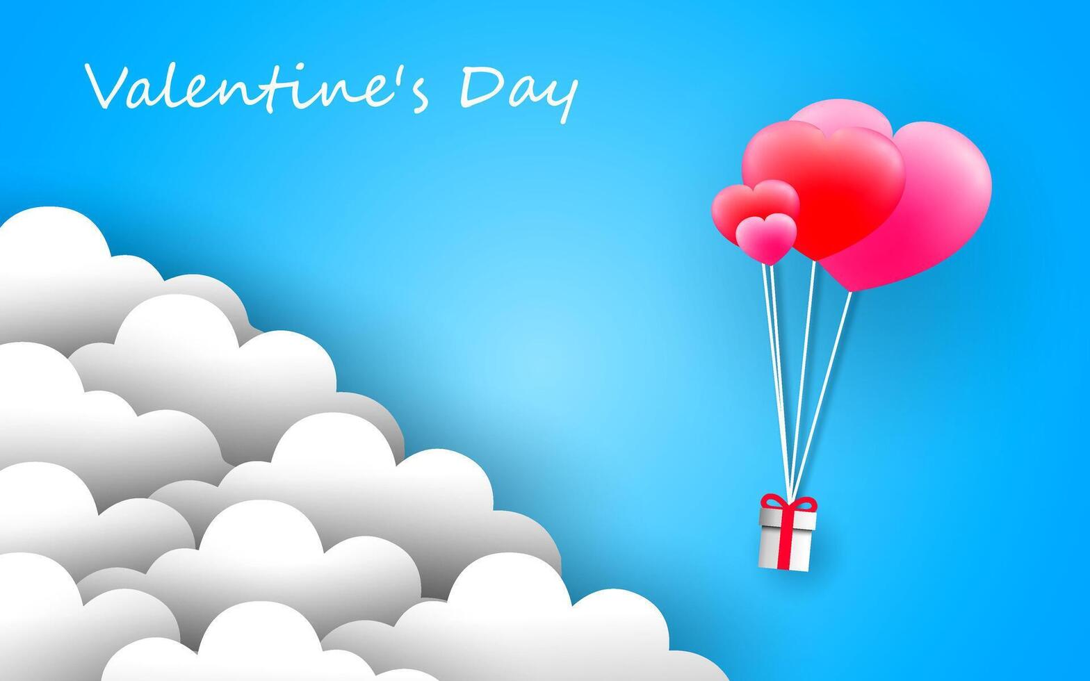 illustration of love and valentines day with heart balloons floating in the sky. vector