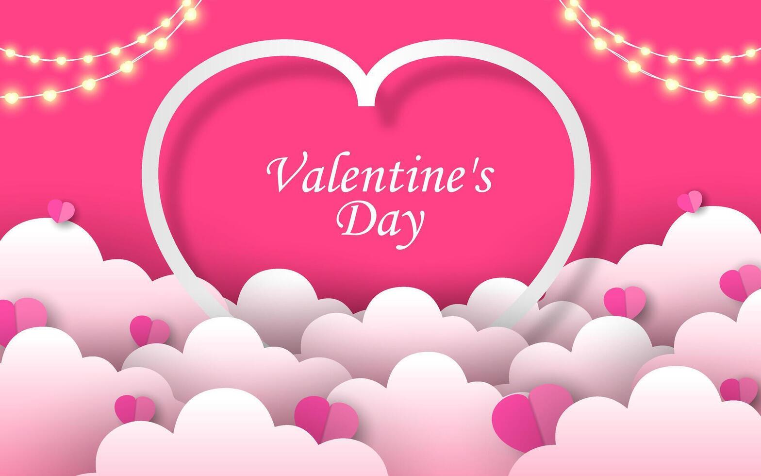 Happy Valentine's day with pink sky and paper cut clouds. vector