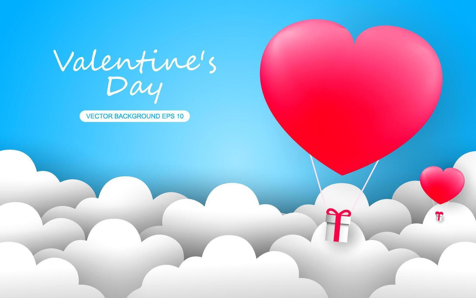 heart shaped balloons on flying paper art style background. vector