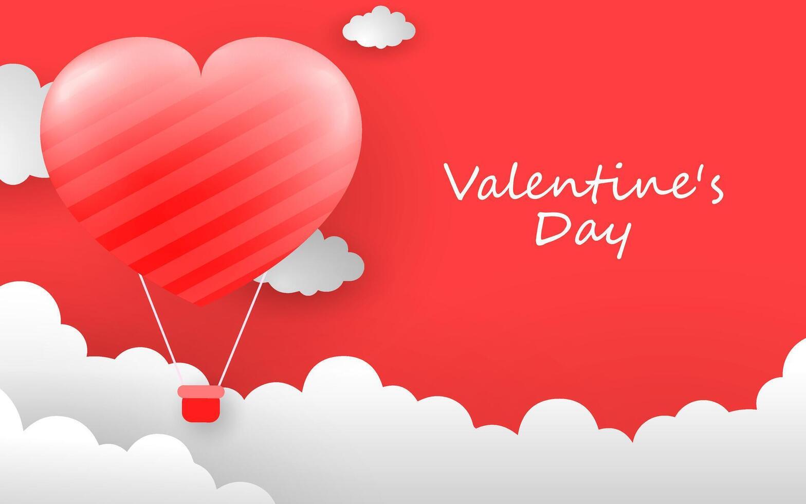 Paper art style love concept greeting card with air balloons flying in the sky. vector