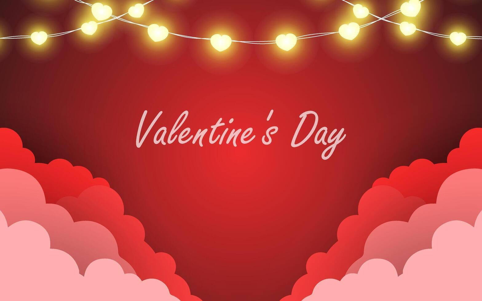 Happy Valentine's day with red sky and paper cut clouds. vector