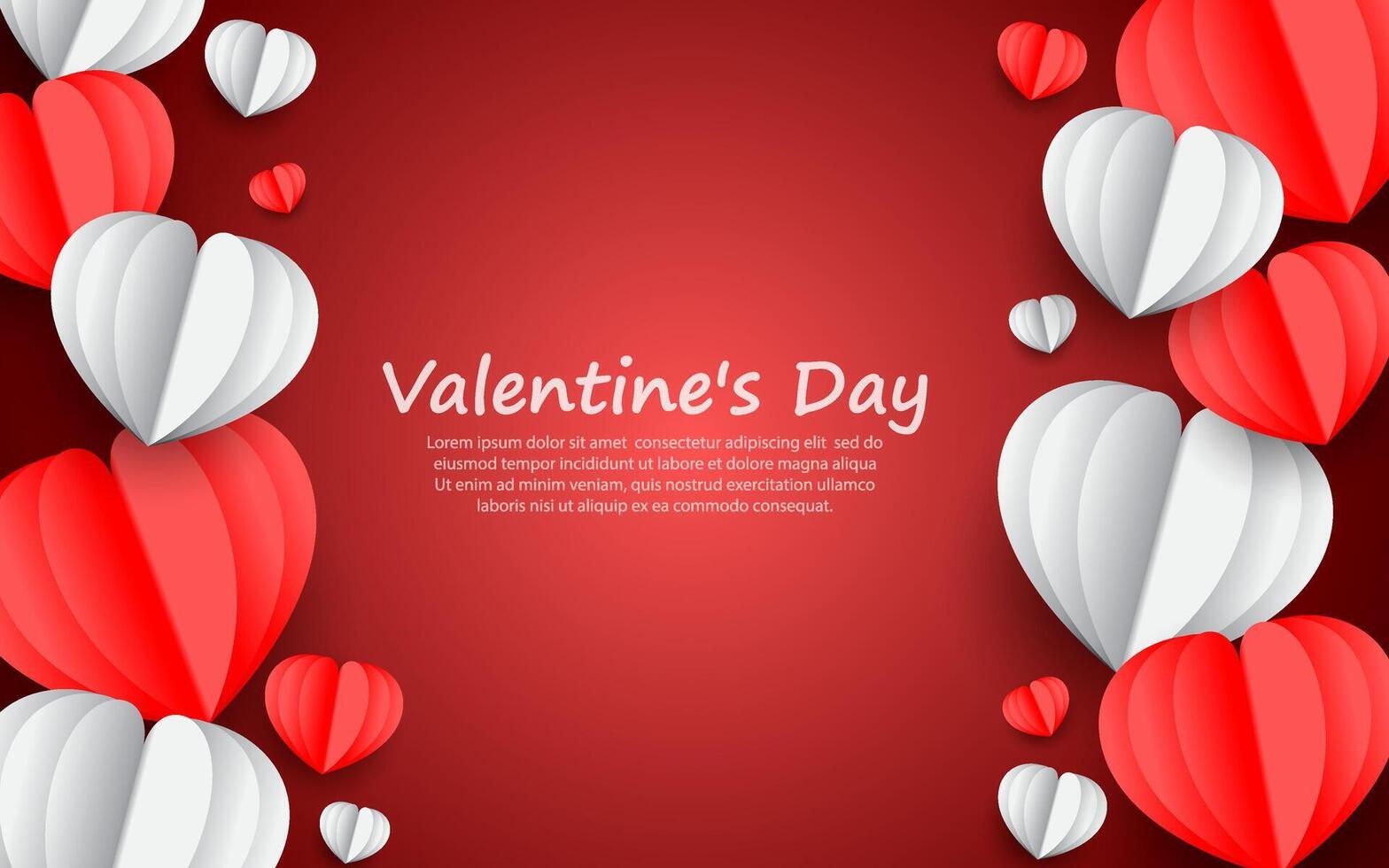 Valentines day greeting banner in paper cut realistic style. vector
