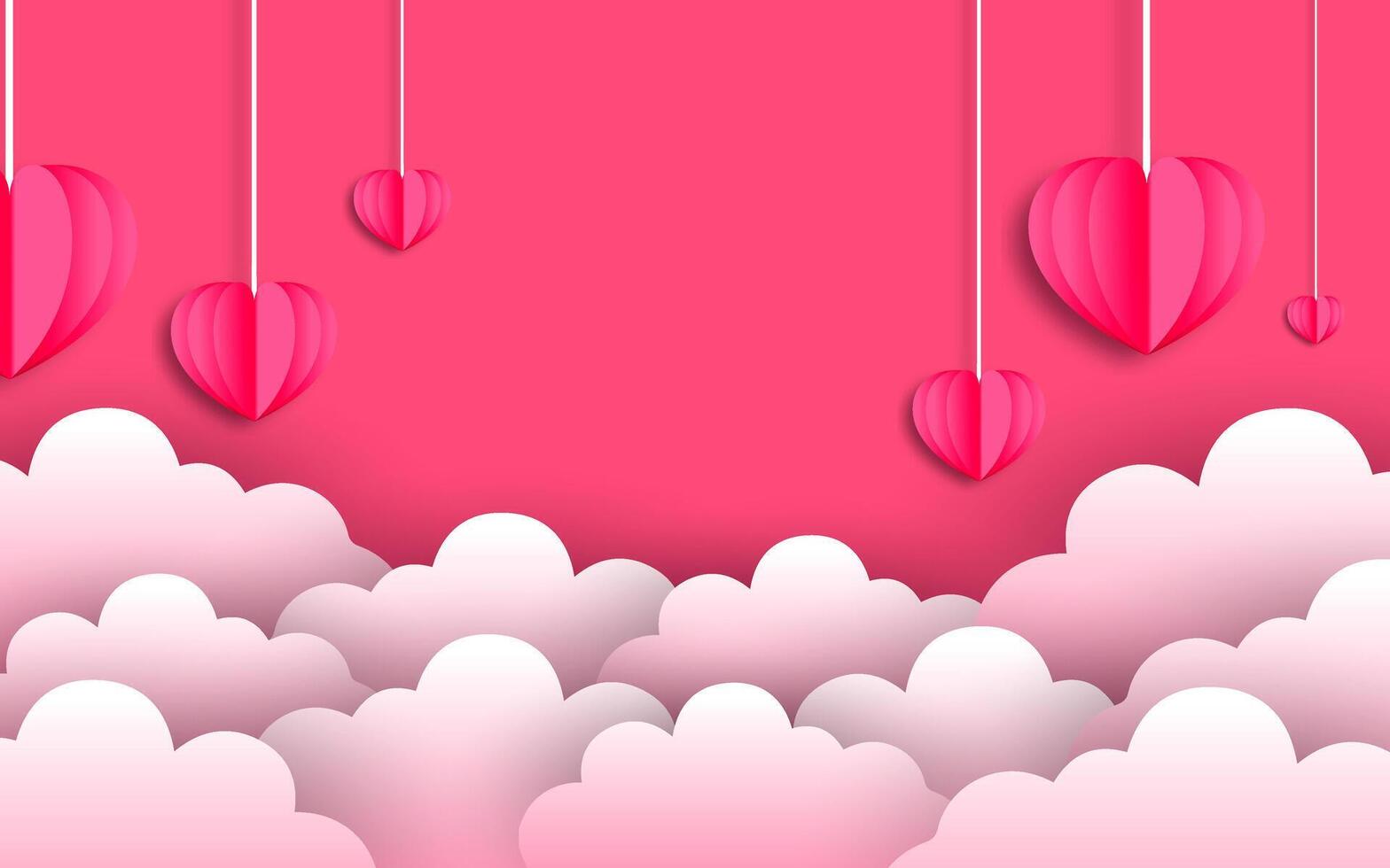 Floating paper hearts on clouds background for valentines day vector