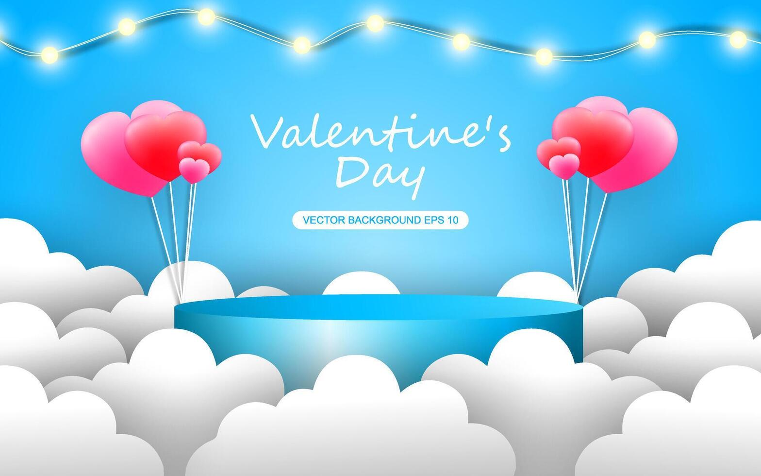 Happy Valentine's day sale background. Podium products in clouds with background. vector