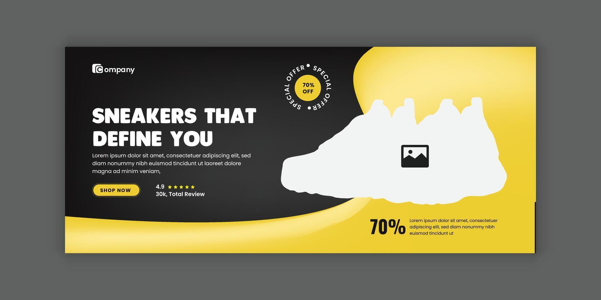 New Shoes Collection Social Media Cover Template and Men's Sneakers Online Marketing Banner Design vector