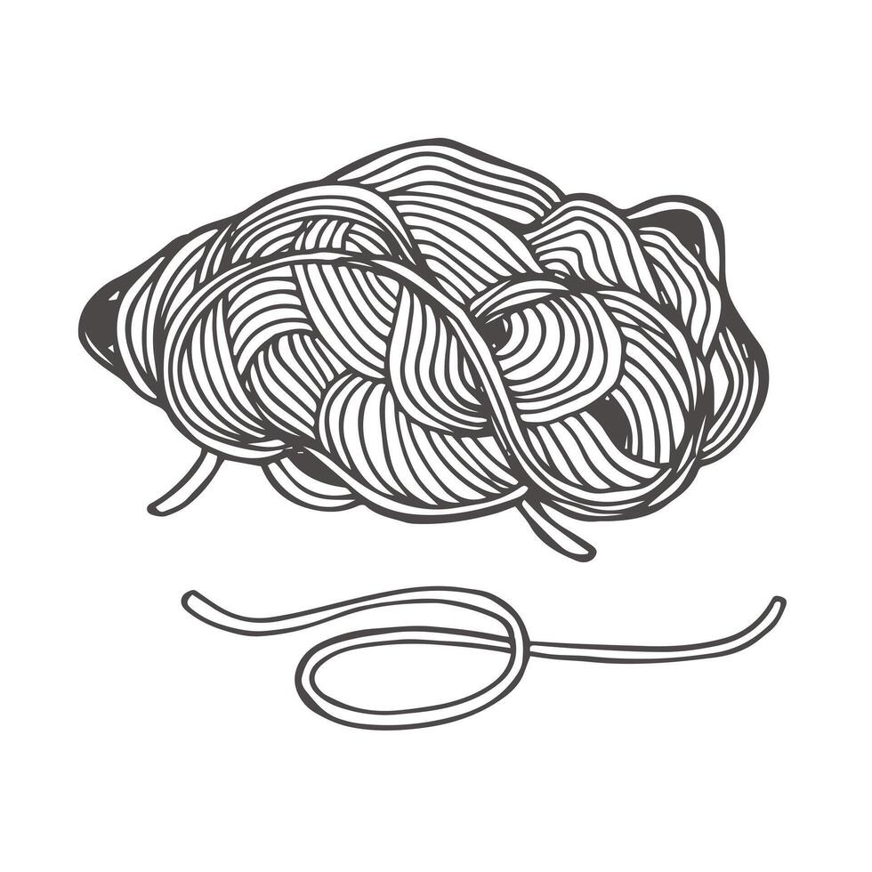 Spaghetti pasta or Oriental noodles. Traditional Italian or ramen. Hand-drawn style of engraving, ink, outline. illustration vector