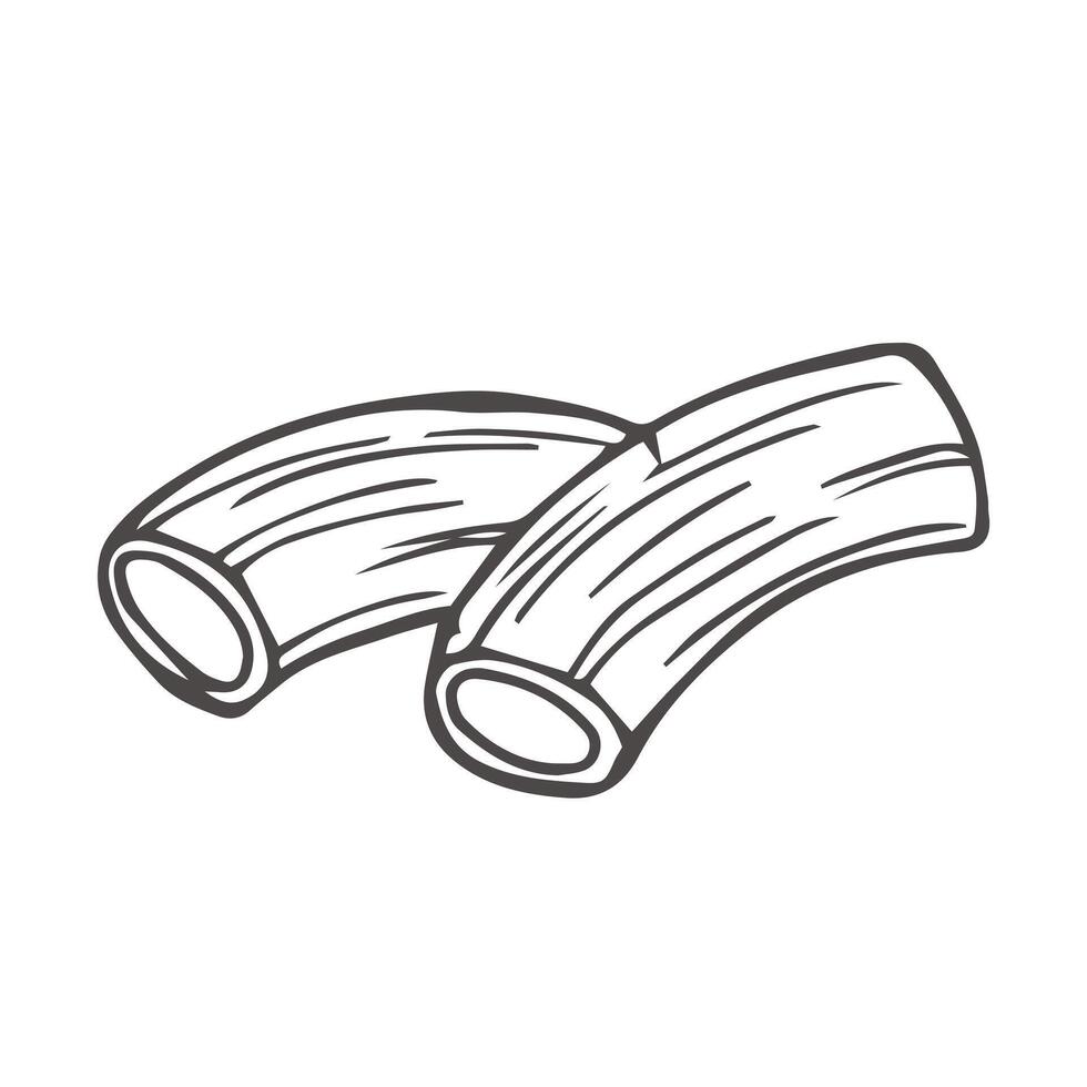 Rigatoni pasta illustration. doodle sketch. Traditional Italian food. Hand-drawn image for engraving or coloring book. Isolated black line icon. Editable stroke vector