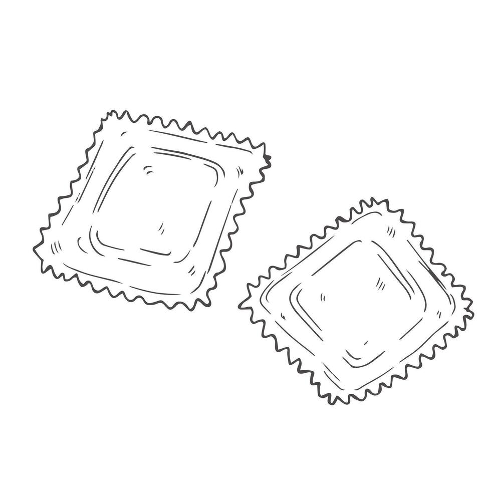 Italian pasta ravioli with meat or cheese inside. Hand drawn sketch style illustration of traditional italian food. Best for menu designs and packaging. drawing isolated on white background. vector