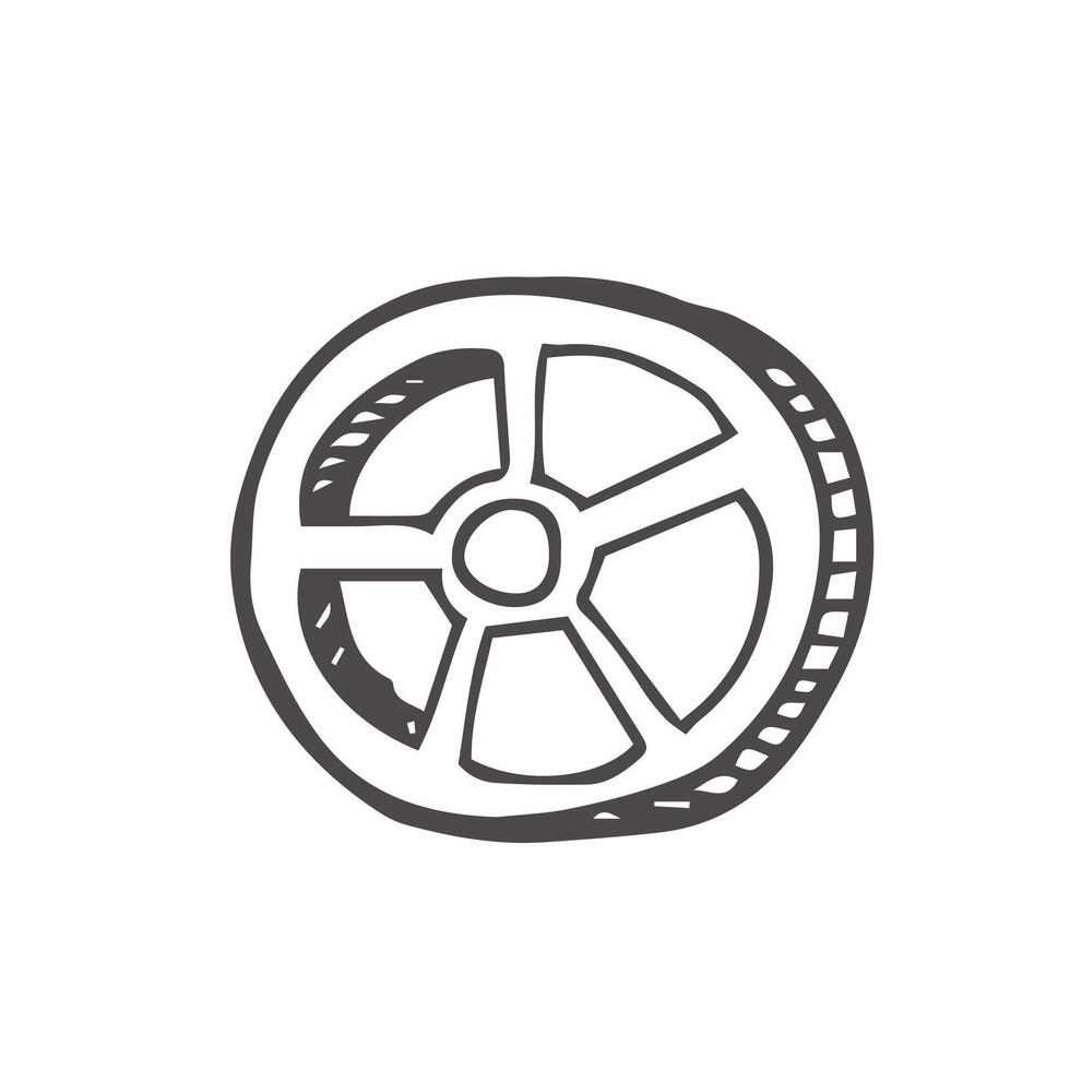 Italian pasta rotelle or mini wheels of ruote, hand drawn black line illustration isolated on white background. Kind of pasta in shape of wheels. vector