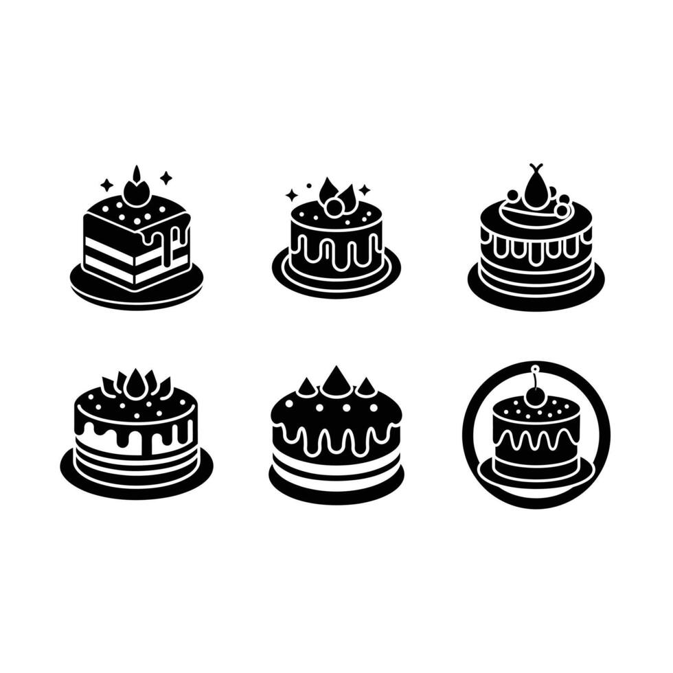 Cake Icon and Linocut Silhouette Design vector