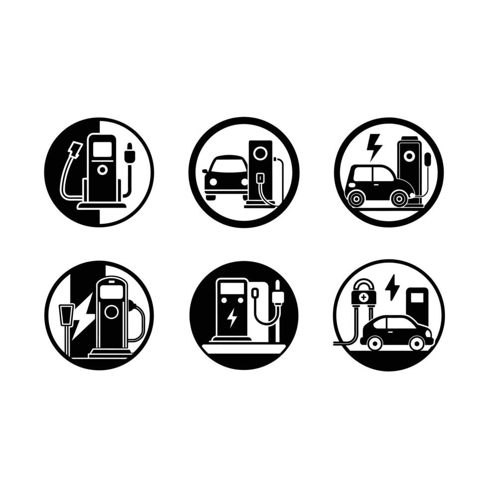 EV Charge Icon and Linocut Silhouette Design vector