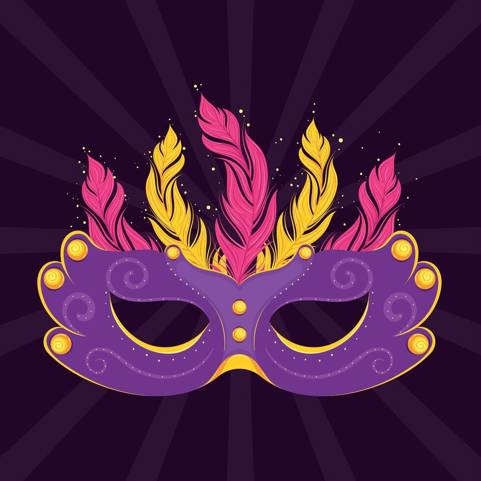 Carnival mask with pink feathers on dark vector
