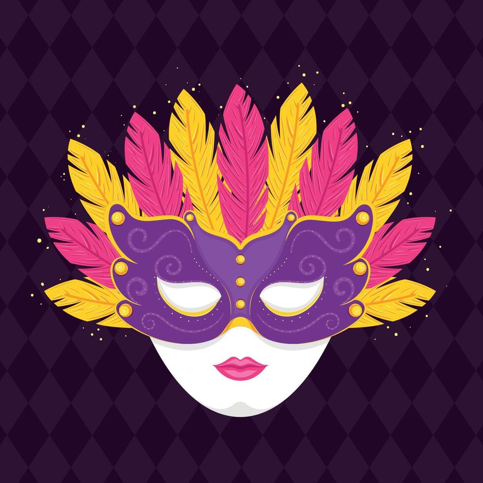 Decorative mask with feathers for carnival vector