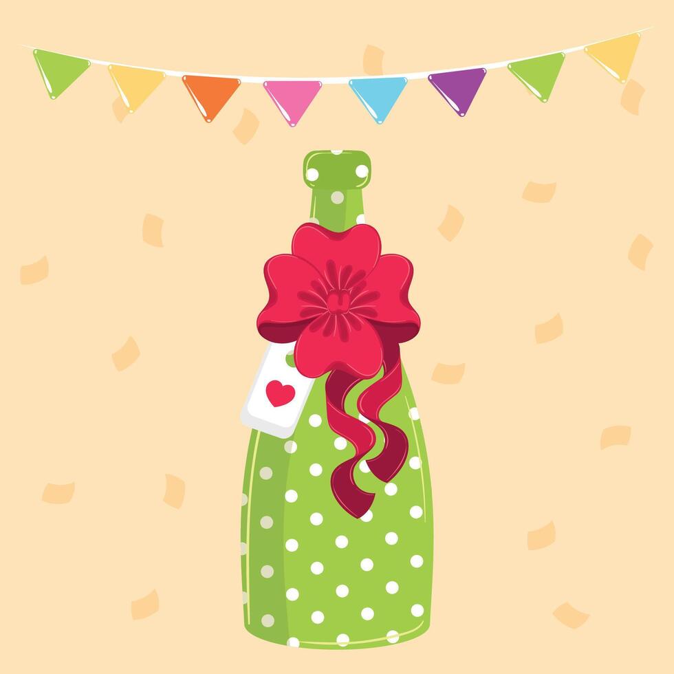 Green polka-dot bottle with red ribbon and bow vector
