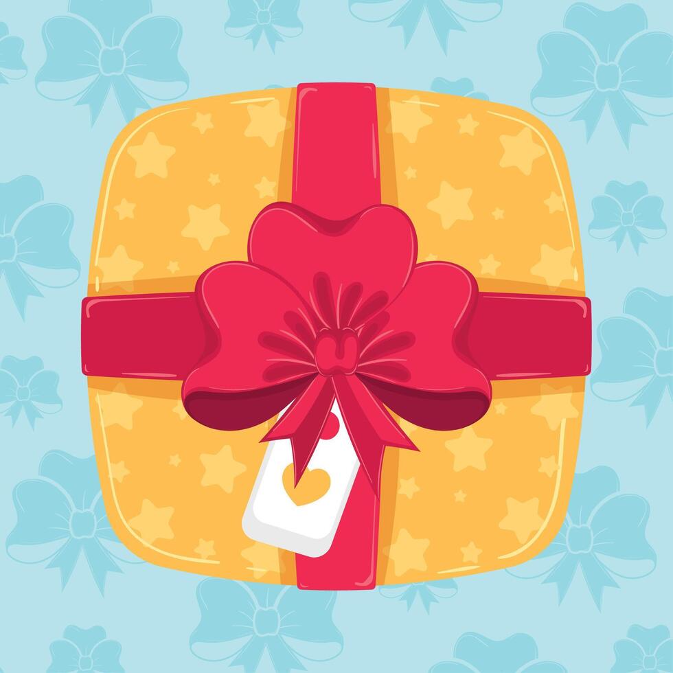 Gift box with red bow and star pattern design vector