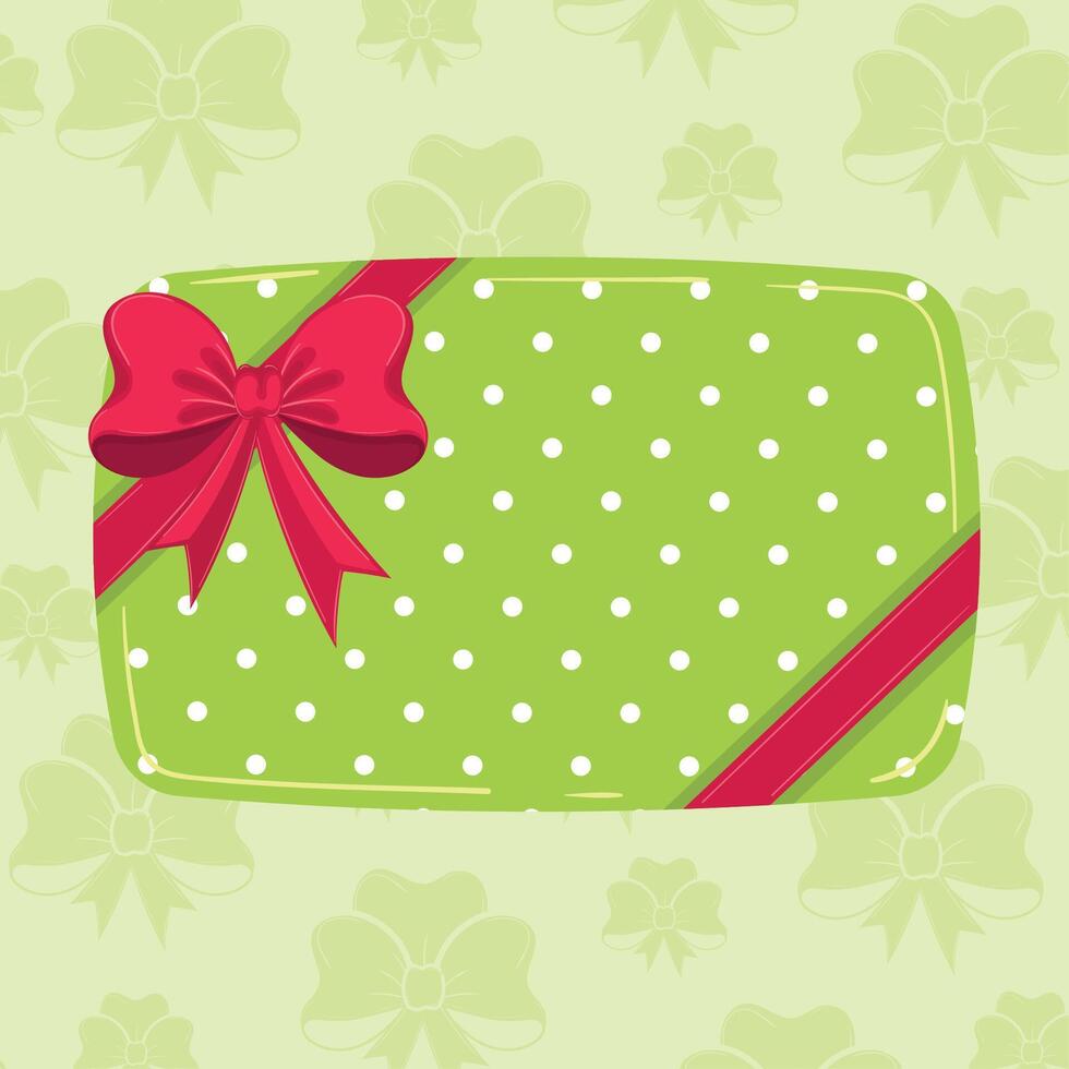 Green gift box with red ribbon and polka dot design vector