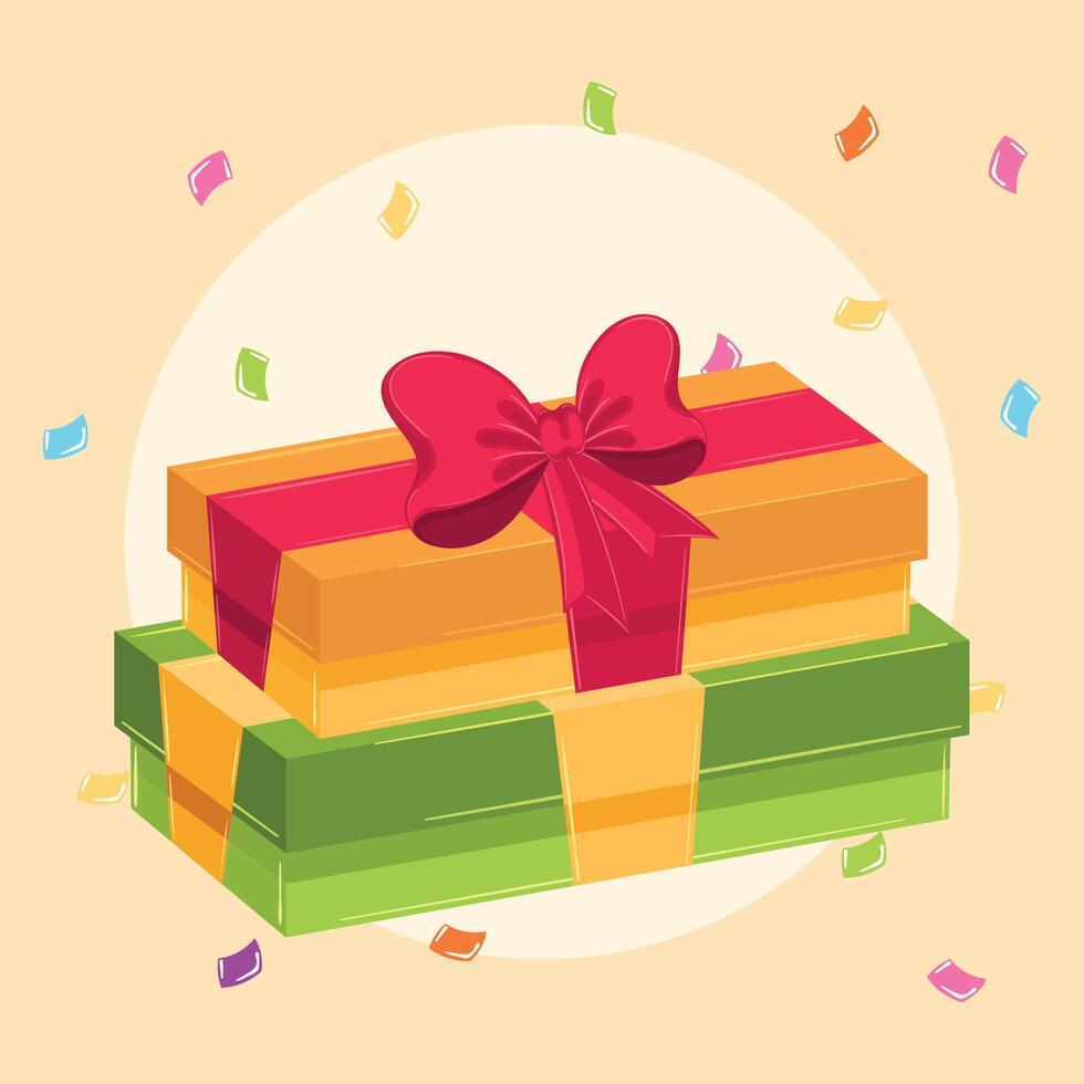 Green and yellow gift boxes with red bow and ribbons vector
