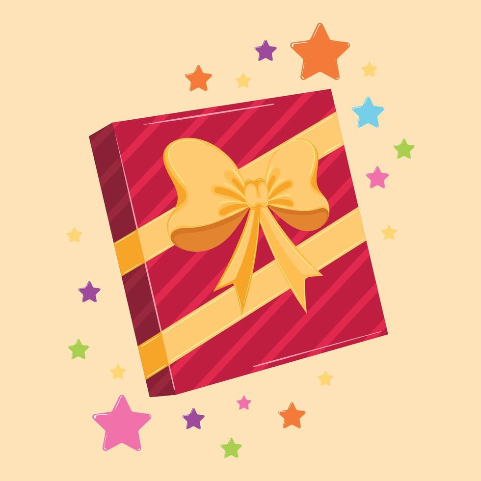Red gift box with golden ribbon and large decorative bow vector