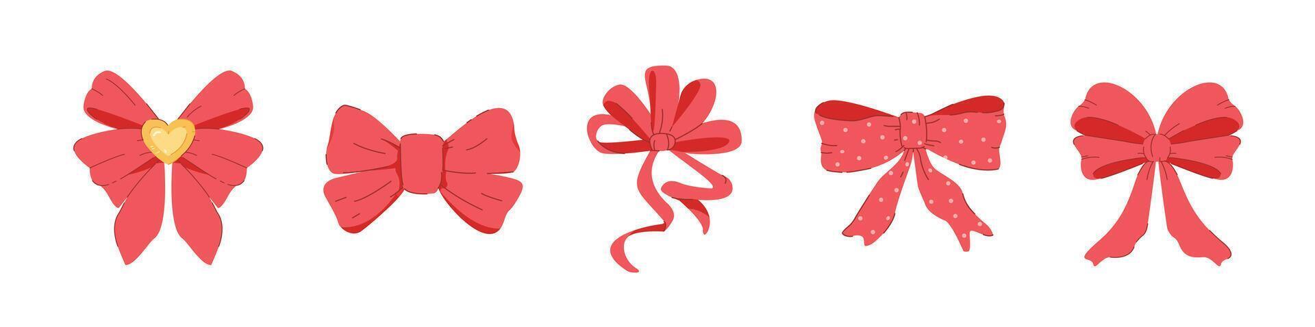 collection of unique shaped red ribbons on isolated background. decorative and fashion ornaments, for posters and web icons vector