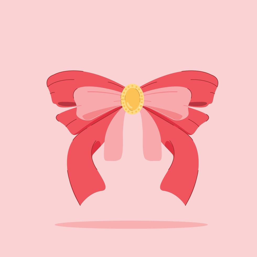 red ribbon butterfly stacked with gold decoration on isolated background. decorative and fashion ornament, for poster and web icon vector