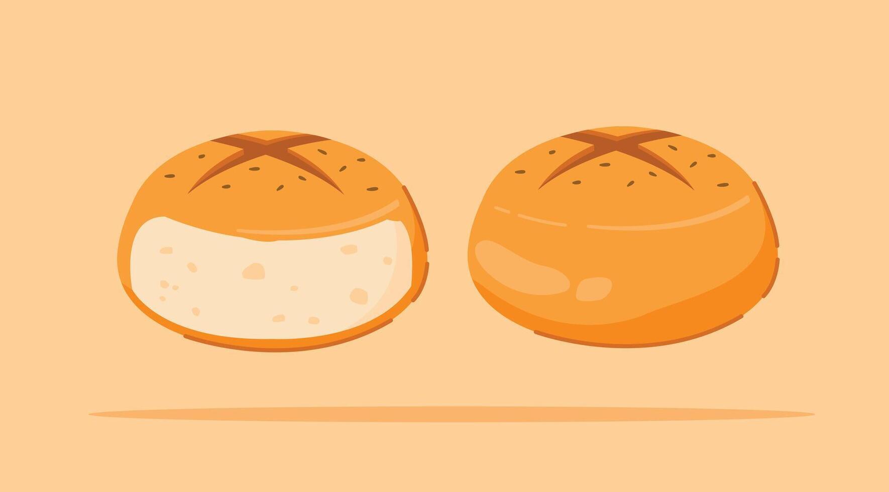 set of pieces of Rolled bread and whole. Homemade round wheat bread, for posters and web icons vector