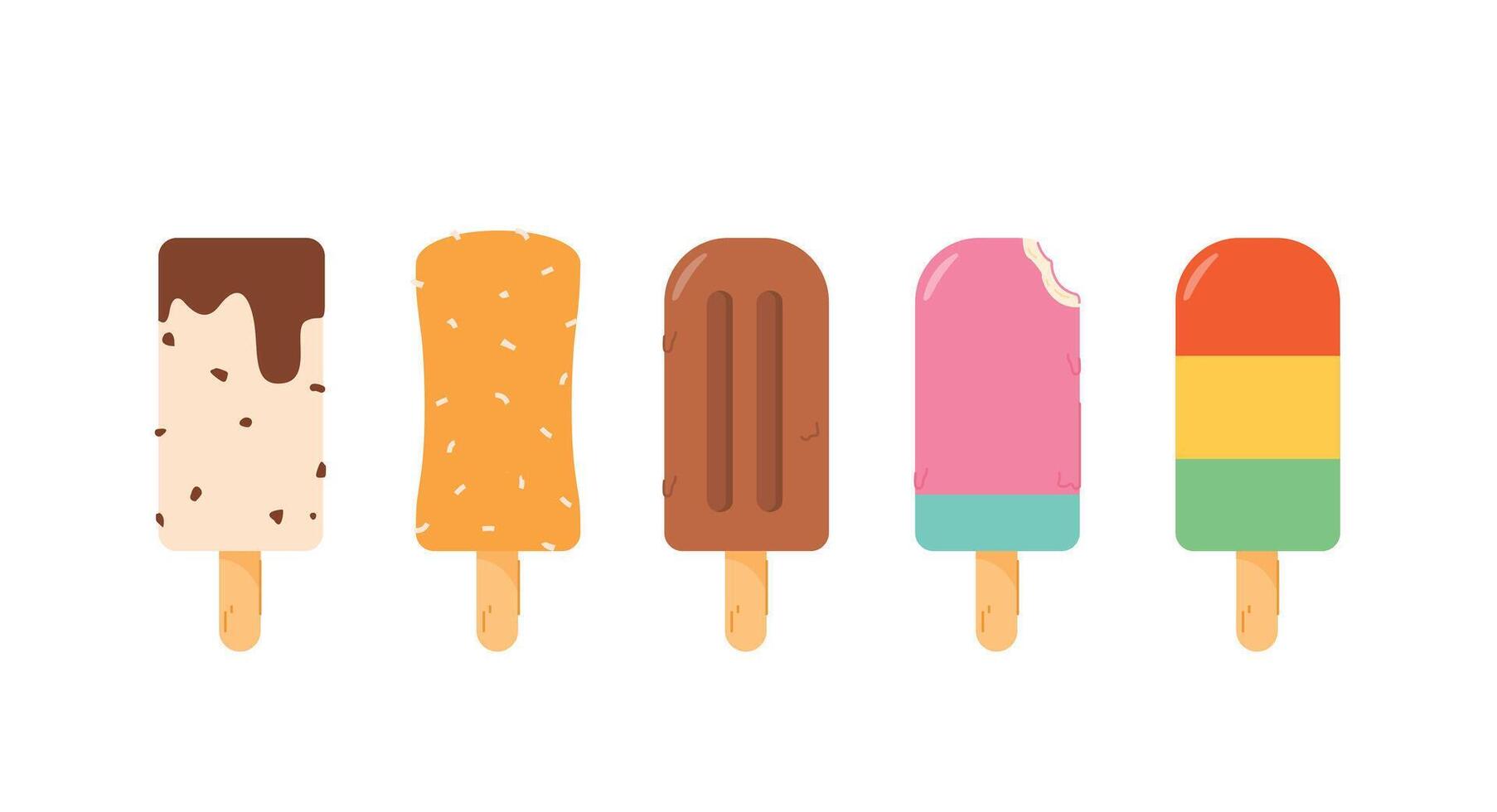 collection of Ice cream sticks with various flavors, desserts, sweet street food for posters and web icons vector