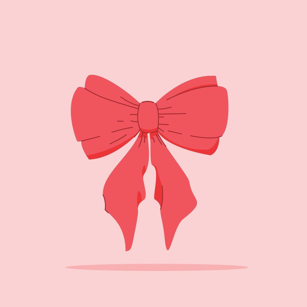 red ribbon with 2 tails on isolated background. decorative and fashion ornament, for poster and web icon vector