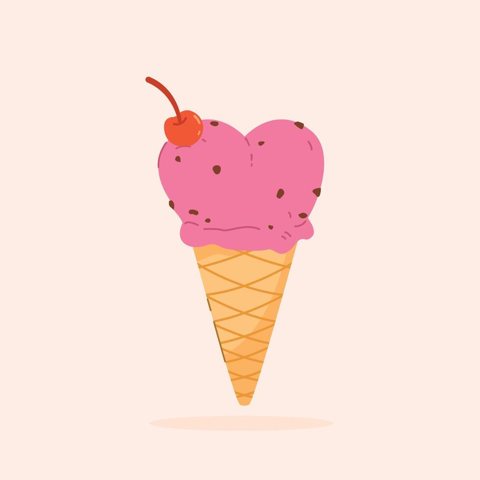 Ice cream, Dessert, love ice cream with strawberry and lychee flavor on top, sweet street food for poster and web icon vector