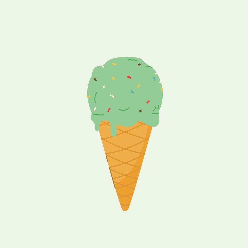 Ice cream, Dessert, ice cream with green soft cone, sweet street food for poster and web icon vector