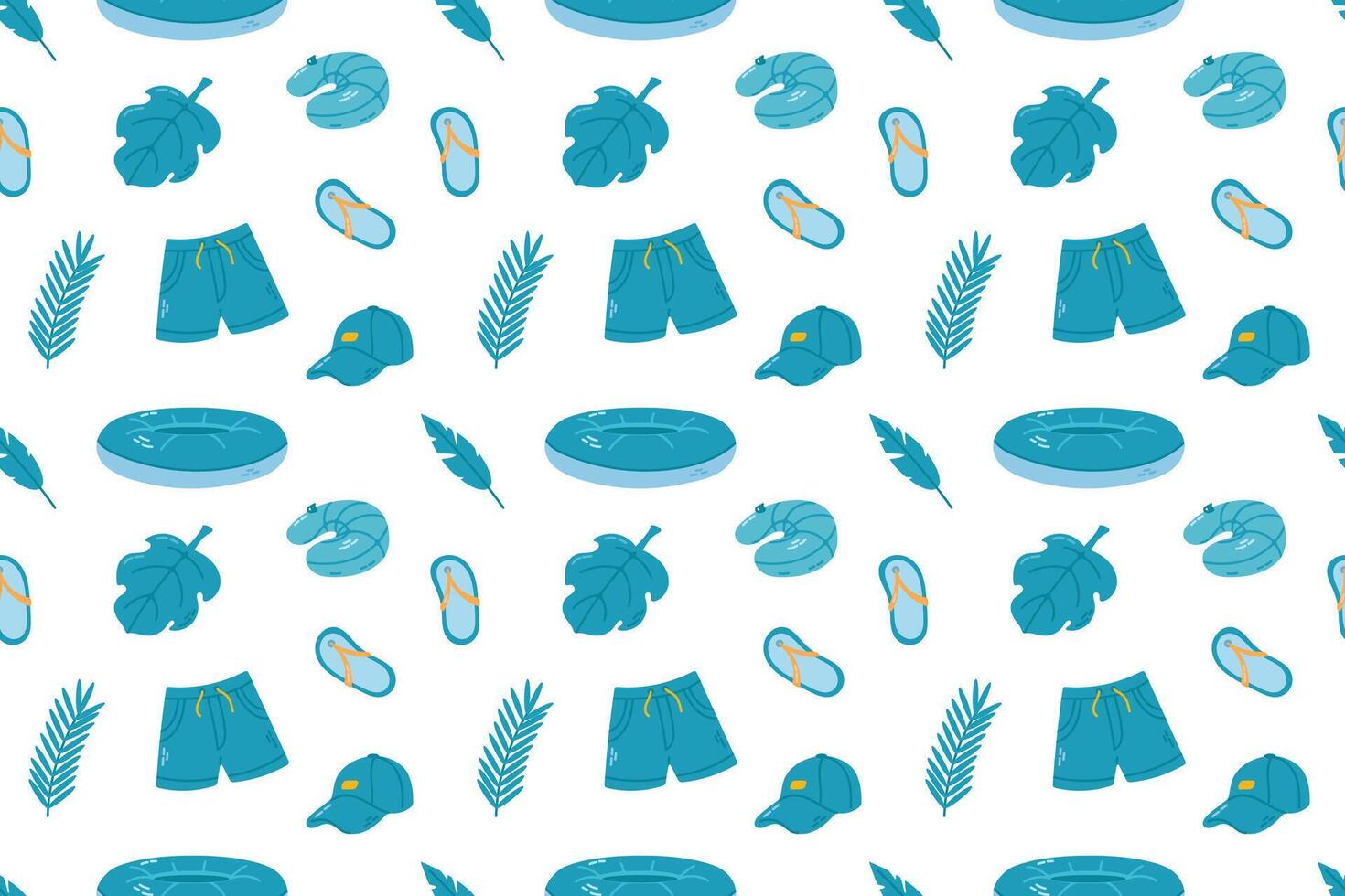 Seamless pattern with swimming trunks and beach accessories on a white background. vector