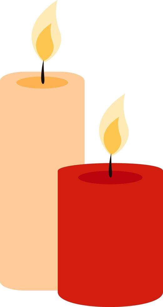 Two burning candles of different sizes. vector