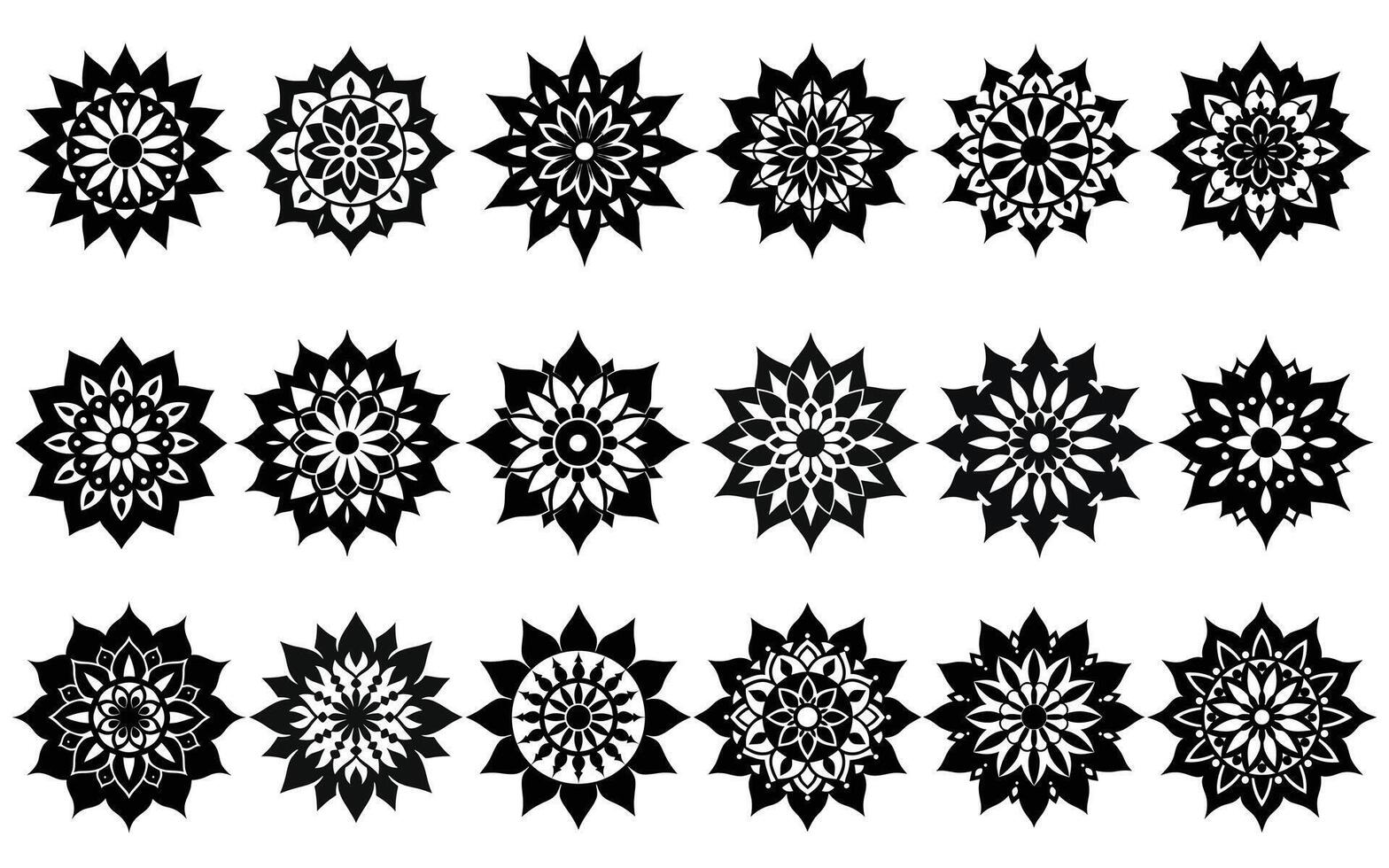 Set of intricate black and white mandala designs vector
