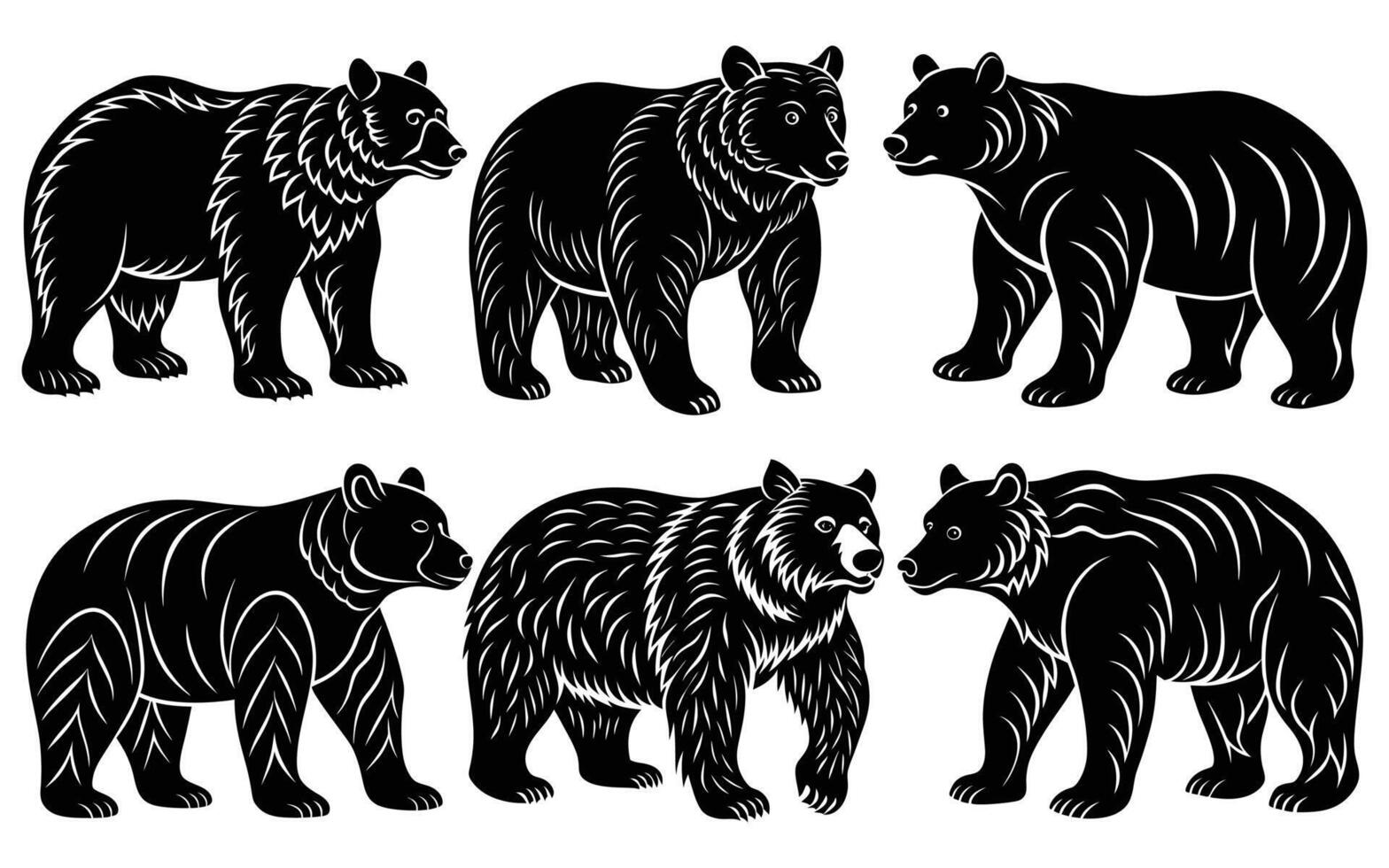 Silhouettes of Majestic Bears in Various Poses vector