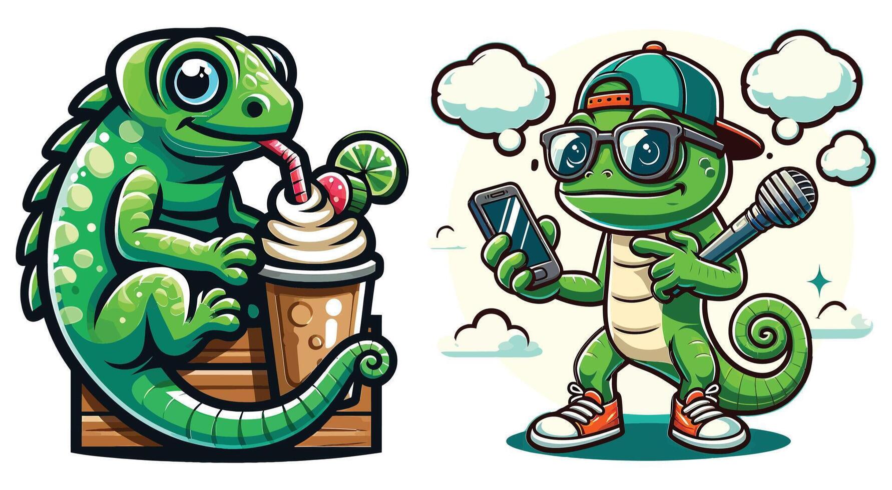 Cool Lizard Characters Enjoying Different Activities vector