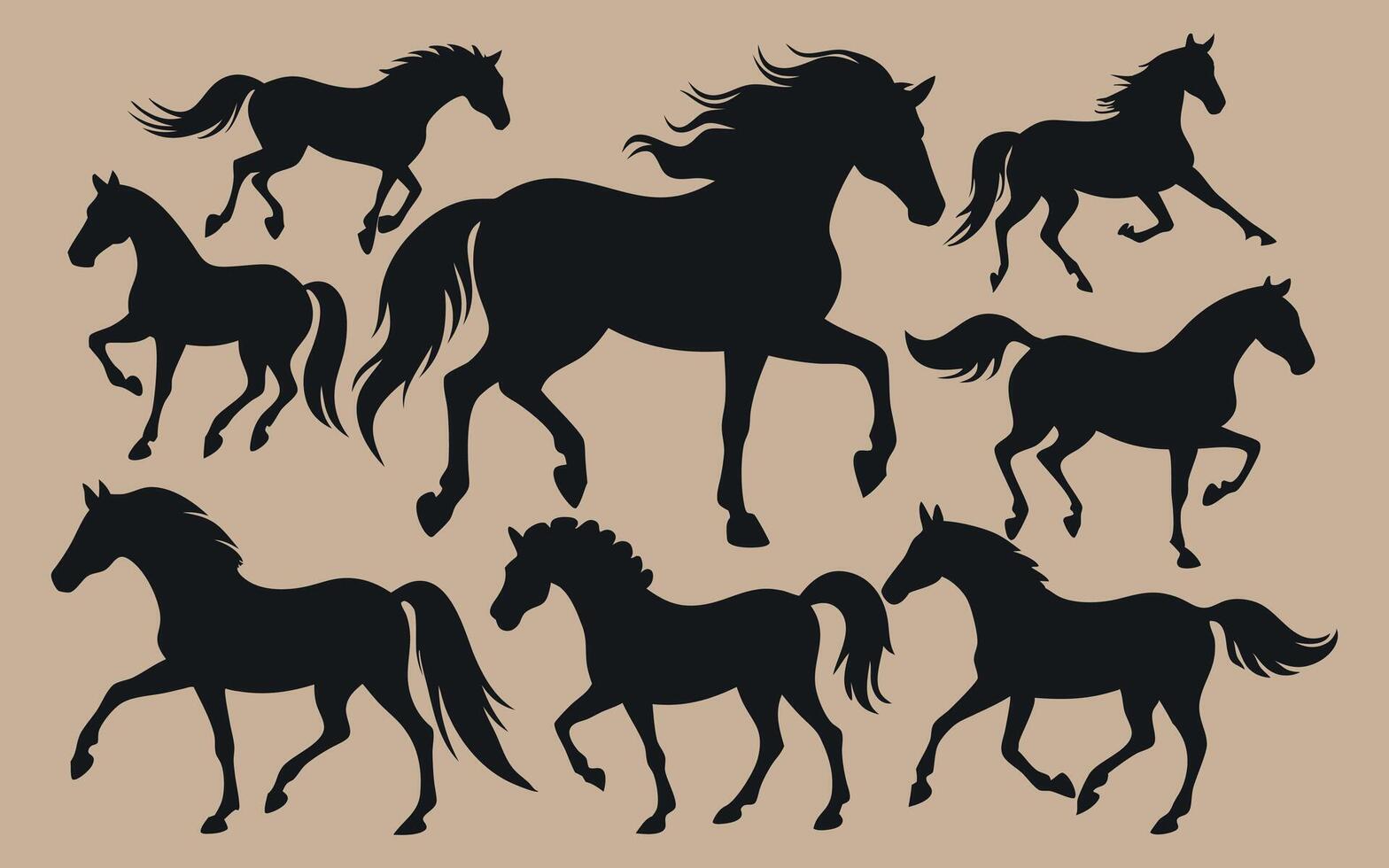Black Horse Silhouettes in Various Running Poses vector