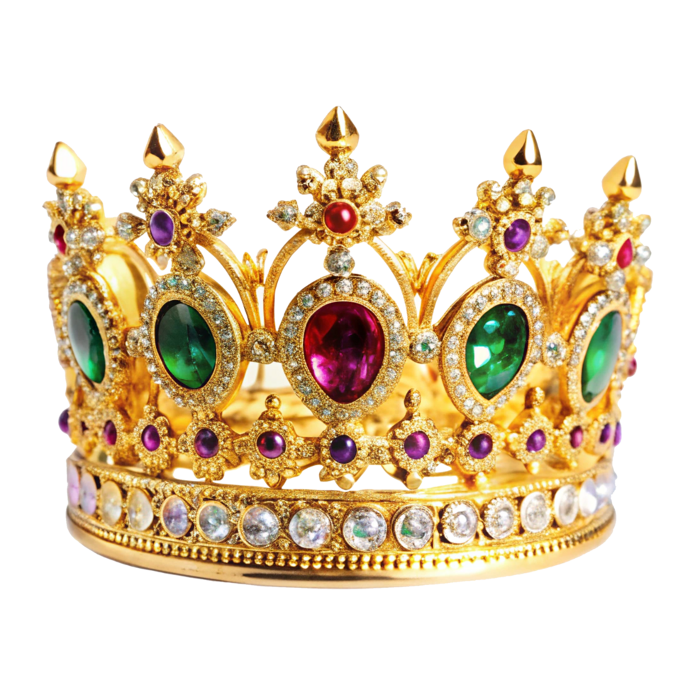 A gold crown with colorful stones on it png
