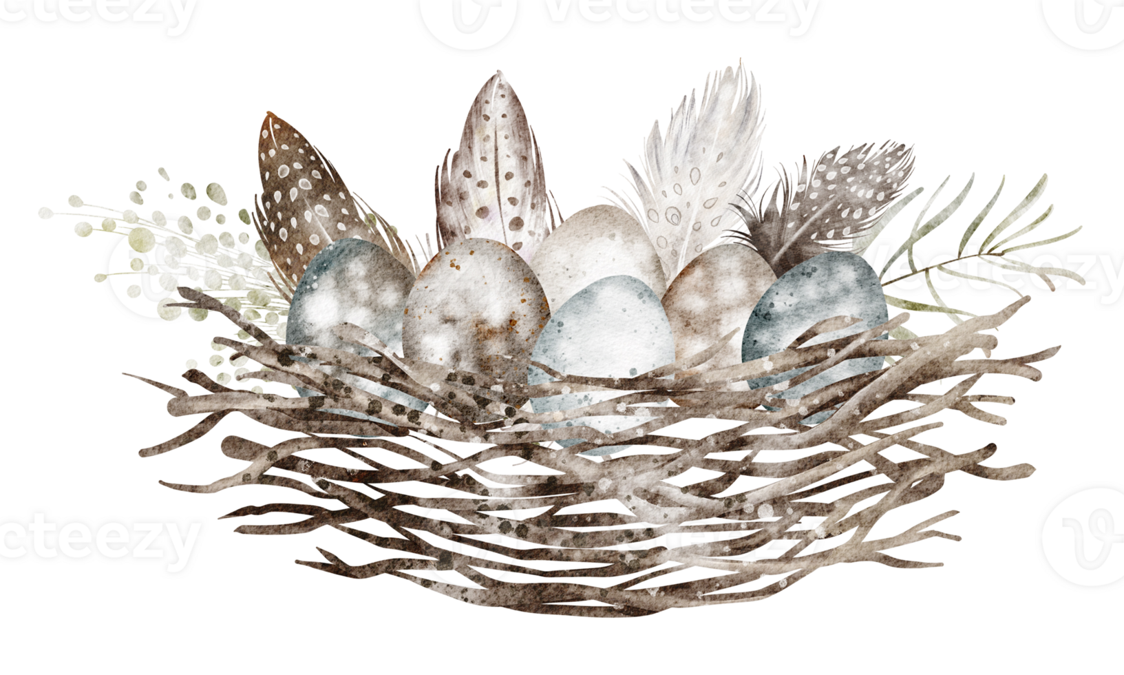 Watercolor illustration of a bird nest with eggs. Hand-drawn design symbolizing the renewal of life during spring, perfect for Easter cards or nature-themed invitations. png