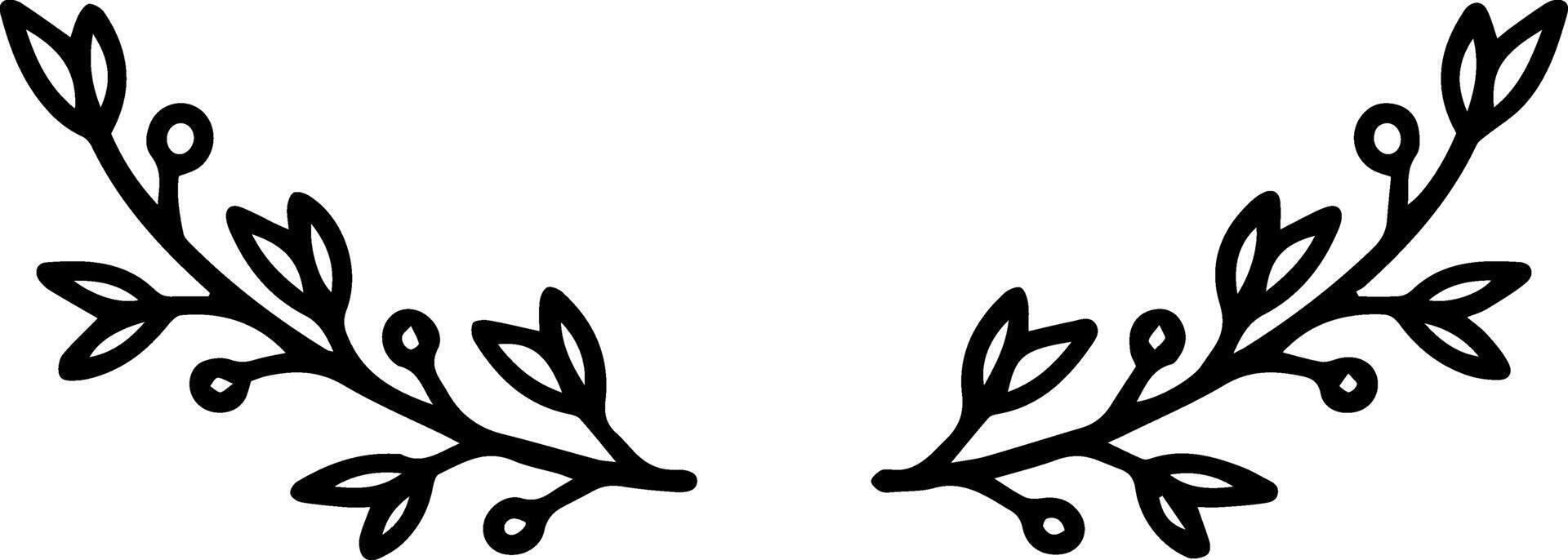 Two mirrored branches with leaves and berries are creating a symmetrical and elegant decorative frame, perfect for invitations, cards, or other design projects vector