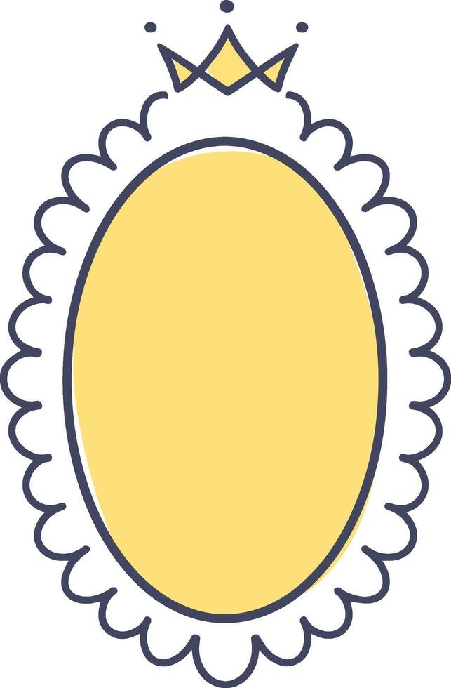 Simple yet elegant yellow oval frame featuring a delicate scalloped edge and topped with a regal crown, evoking a sense of royalty, sophistication, and timeless design vector