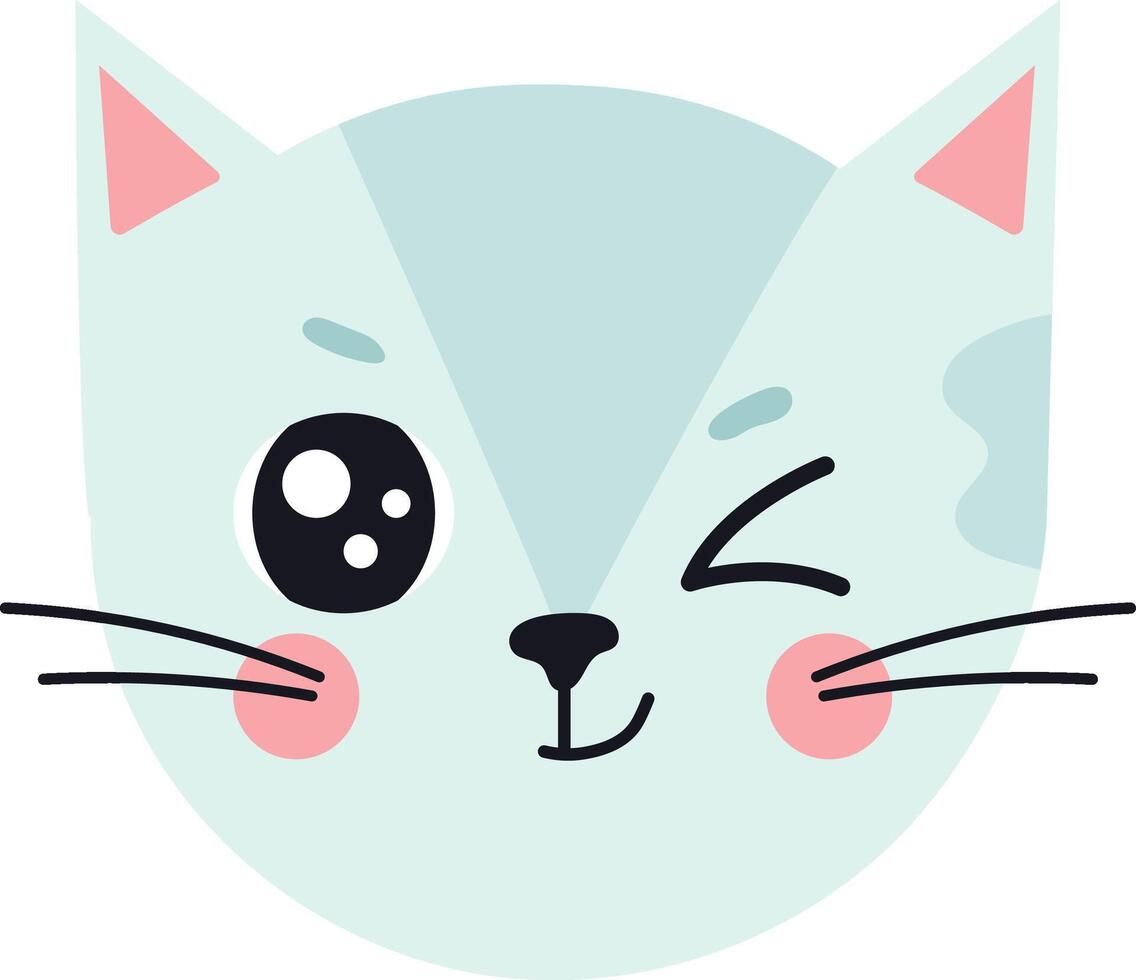Adorable light blue kitten winking and smiling, radiating cuteness and charm, ideal for children's books, greeting cards, apparel, and various playful merchandise vector