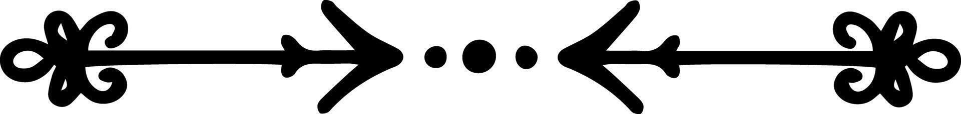 Double sided arrow with decorative swirls and three dots separating the opposite directions, ideal for indicating two way communication, exchange or reciprocity vector