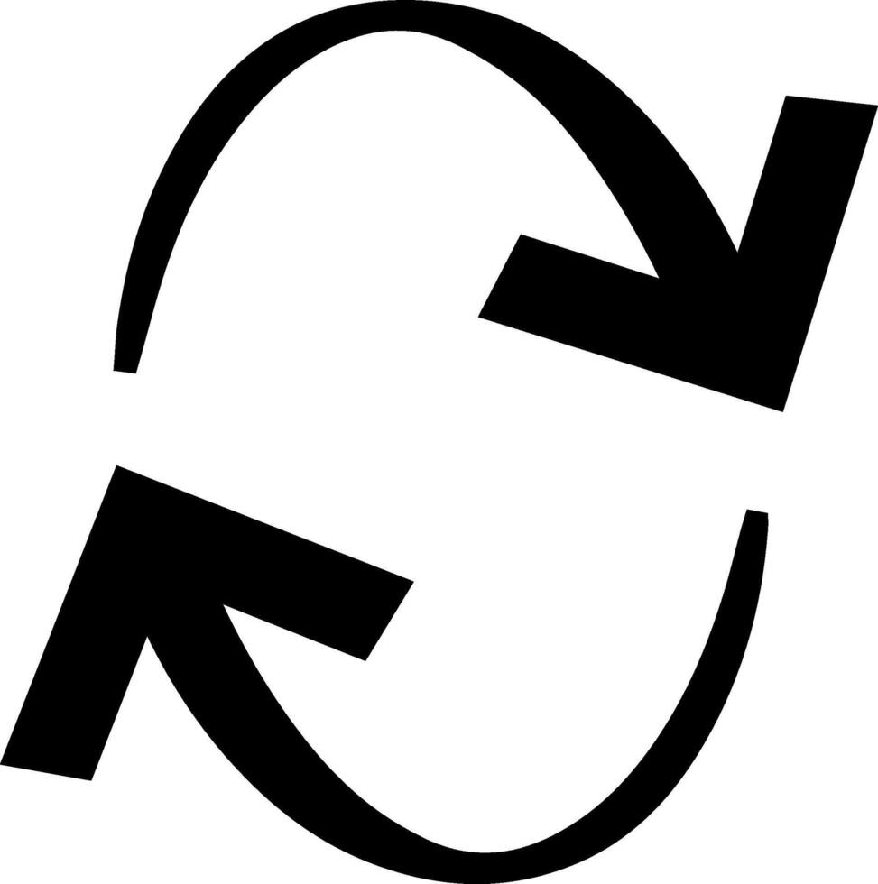 Two black arrows rotating clockwise and creating a circular shape over a white background represent a continuous process of exchange or transformation vector