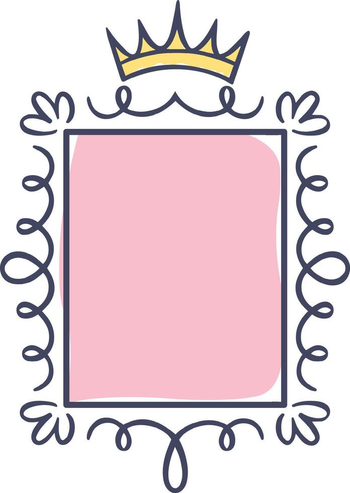 Elegant pink royal frame with crown and flourishes decorating it, perfect for invitations, cards, or any design project that needs a touch of royalty and luxury vector