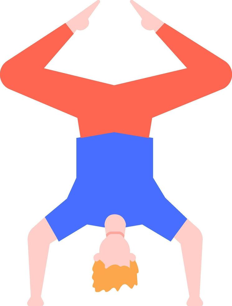 Young man practicing yoga performing a headstand pose balancing on his hands with legs raised up, promoting health and wellness through physical activity vector