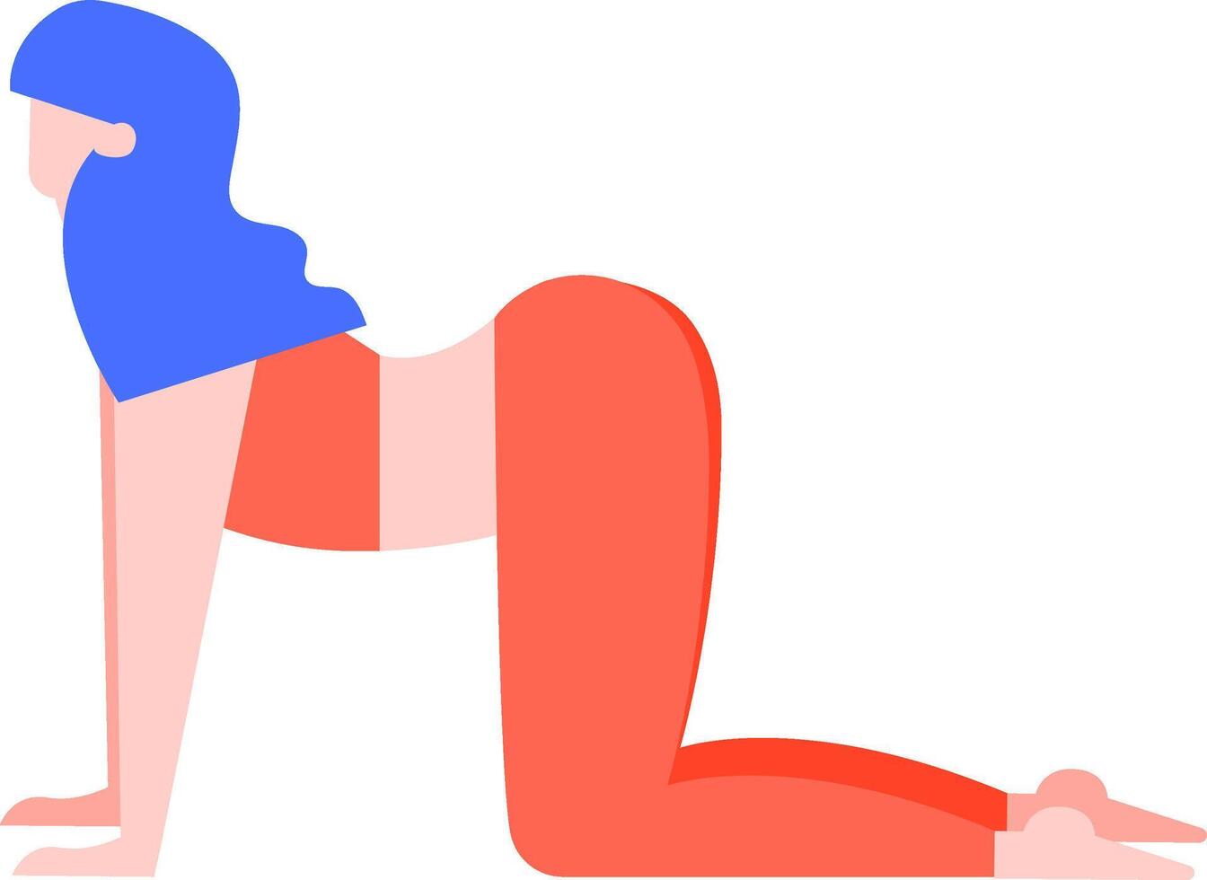 Embracing a healthy lifestyle, a young woman practices yoga, gracefully executing the cow pose on a clean white background, dressed in a vibrant red and blue outfit vector
