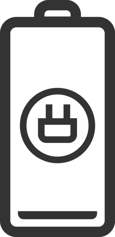 Minimalist illustration representing a charging battery, featuring a prominent plug symbol and a charge level indicator, symbolizing portable power and energy replenishment vector