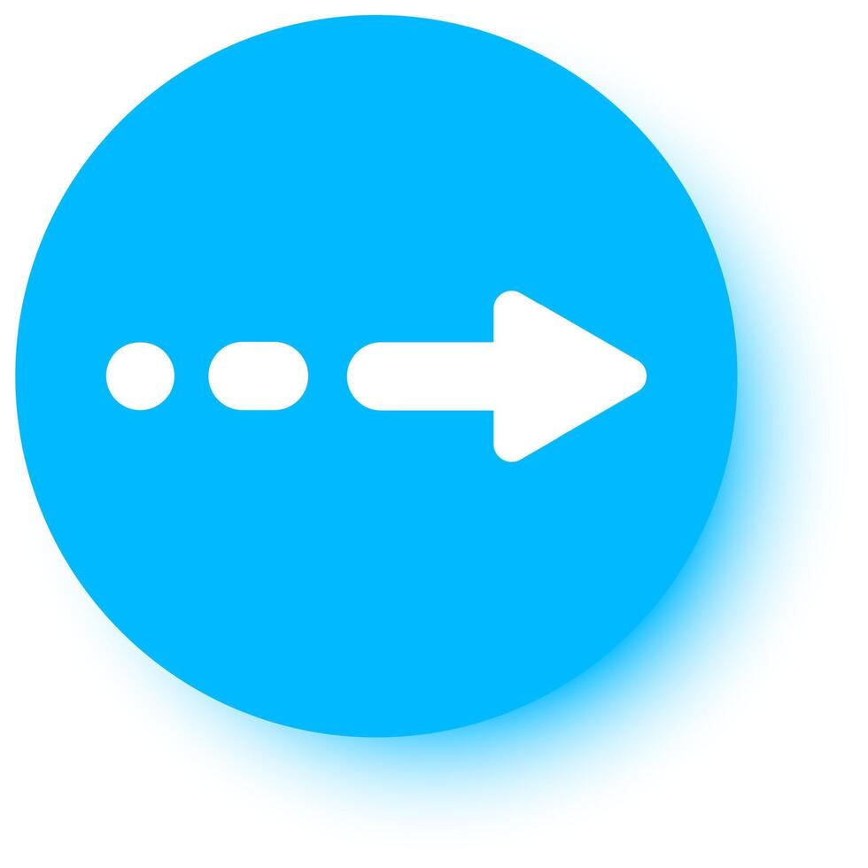 White arrow pointing right, accompanied by a dotted line, sits within a blue circle, symbolizing direction, progress, and movement toward future goals and achievements vector