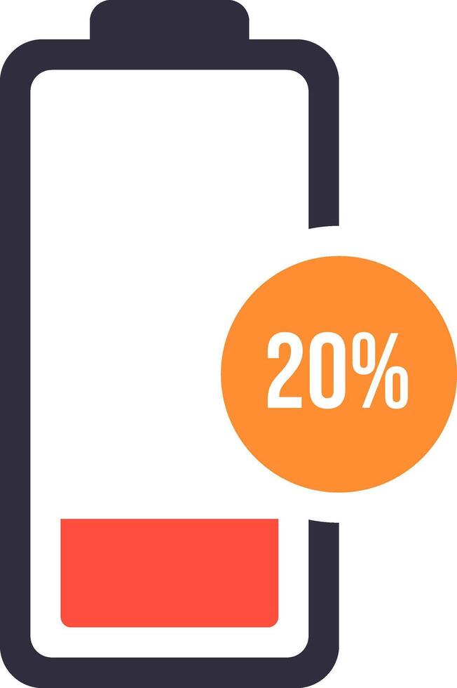 Simple battery icon representing a 20 percent charge level, effectively illustrating low power scenarios in electronic devices such as smartphones, tablets, and laptops vector
